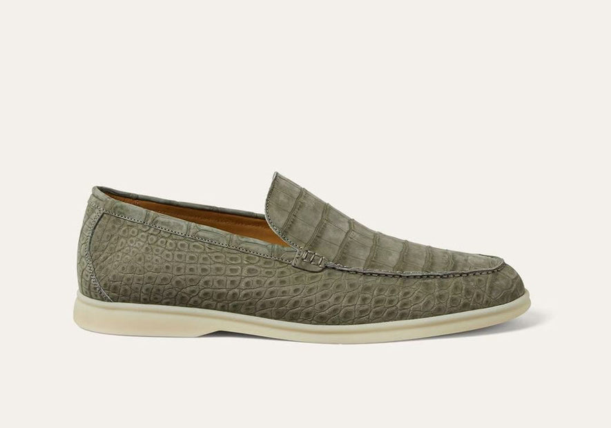 Nubuck Crocodile Shoes Men's Crocodile Leather Loafers Slip-On Dress Shoes Very Comfortable Khaki