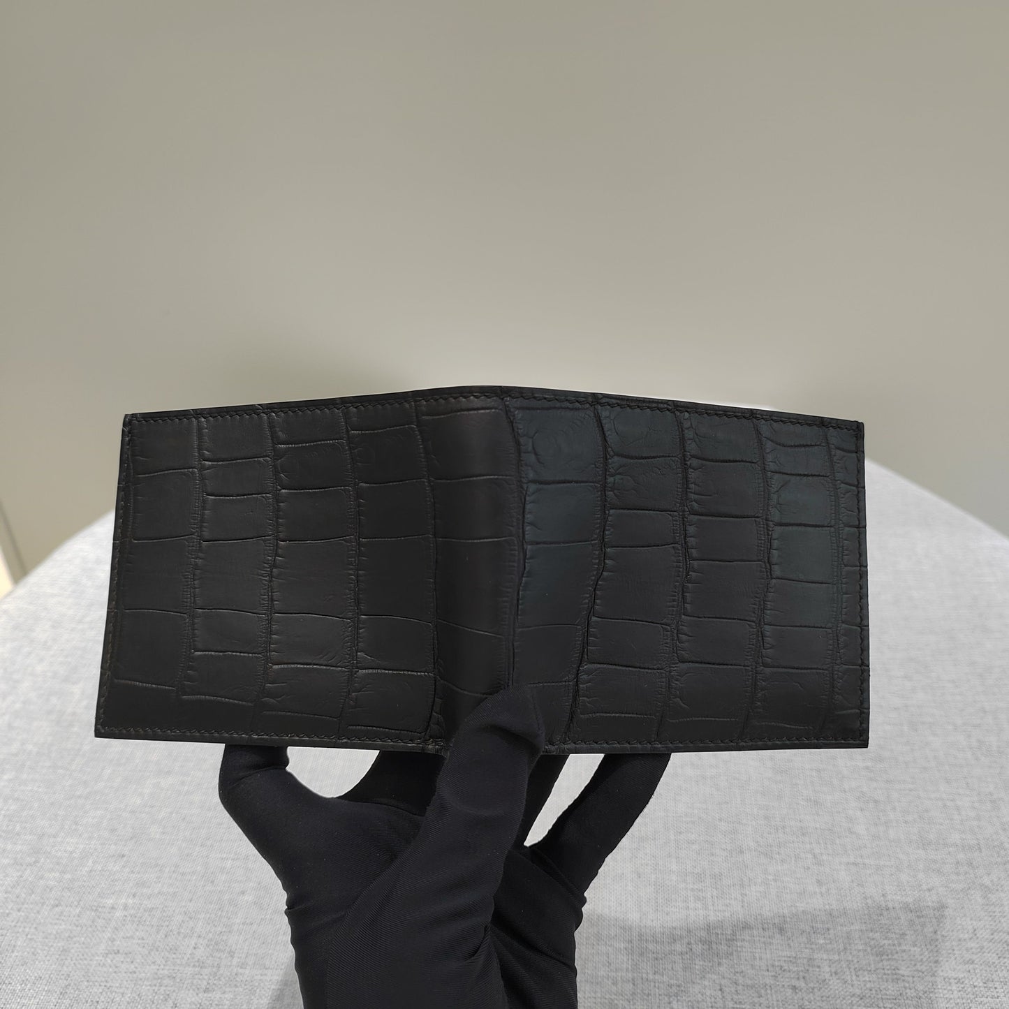 Preorder Crocodile Leather Small Bifold Wallet With Chain Loop