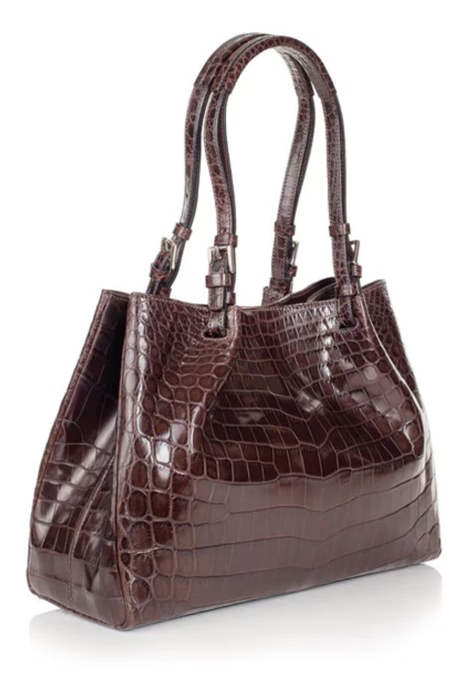 Genuine Crocodile Skin Leather Satchel Bag Brown