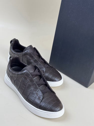 Crocodile Shoes Genuine Crocodile Skin Leather Sneakers Brown