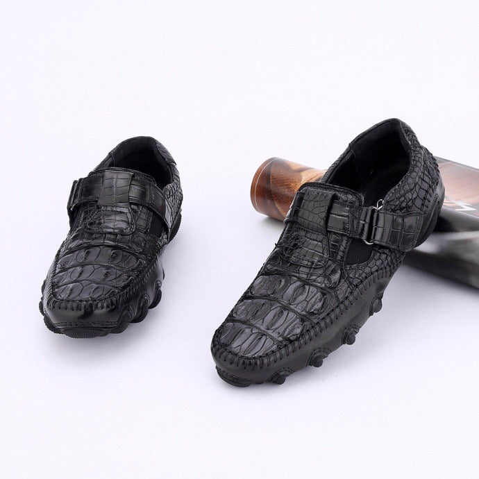 Crocodile Shoes Crocodile Leather Loafers Casual Driving Shoes Black