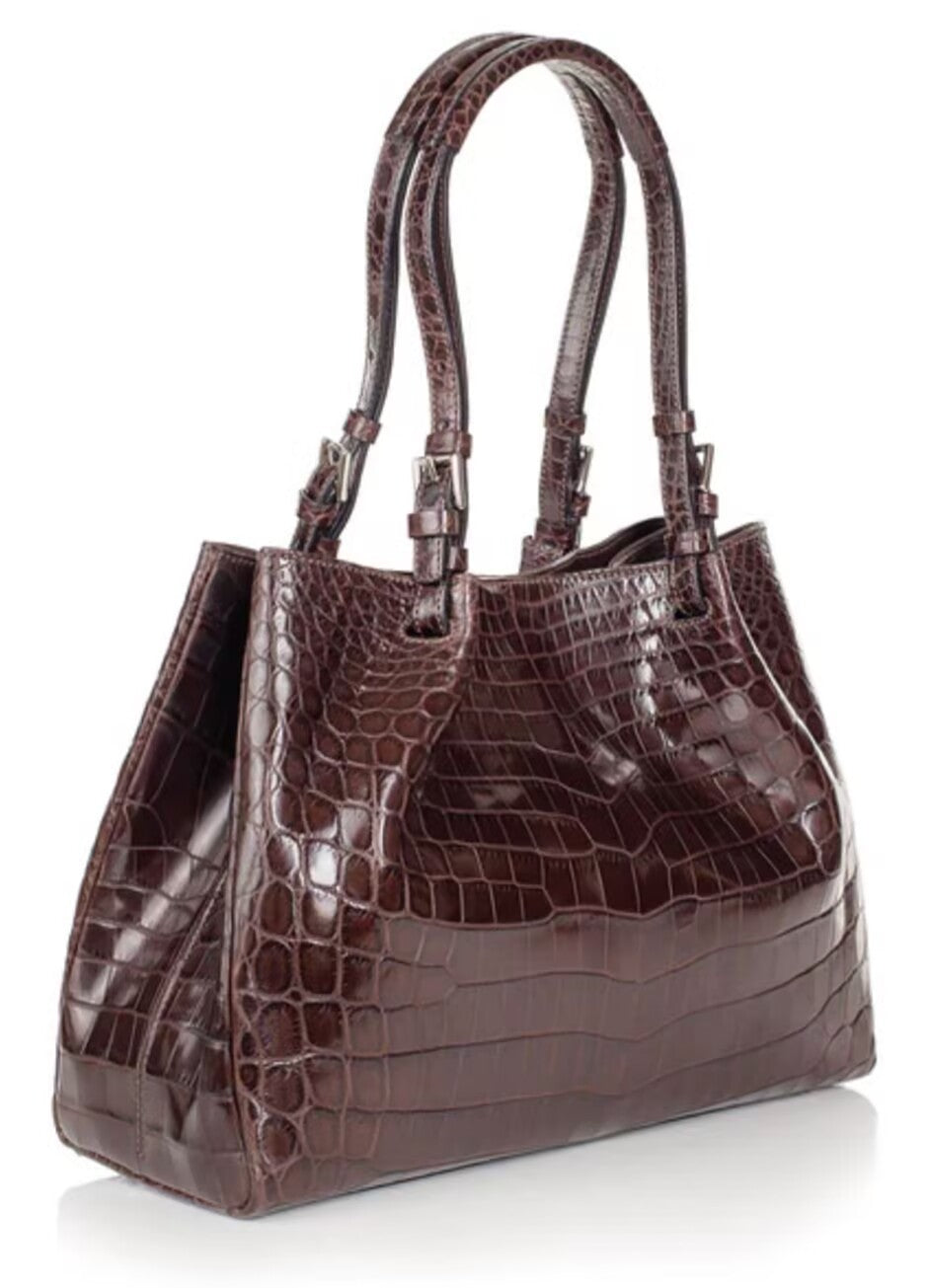 Genuine Crocodile Skin Leather Satchel Bag Brown