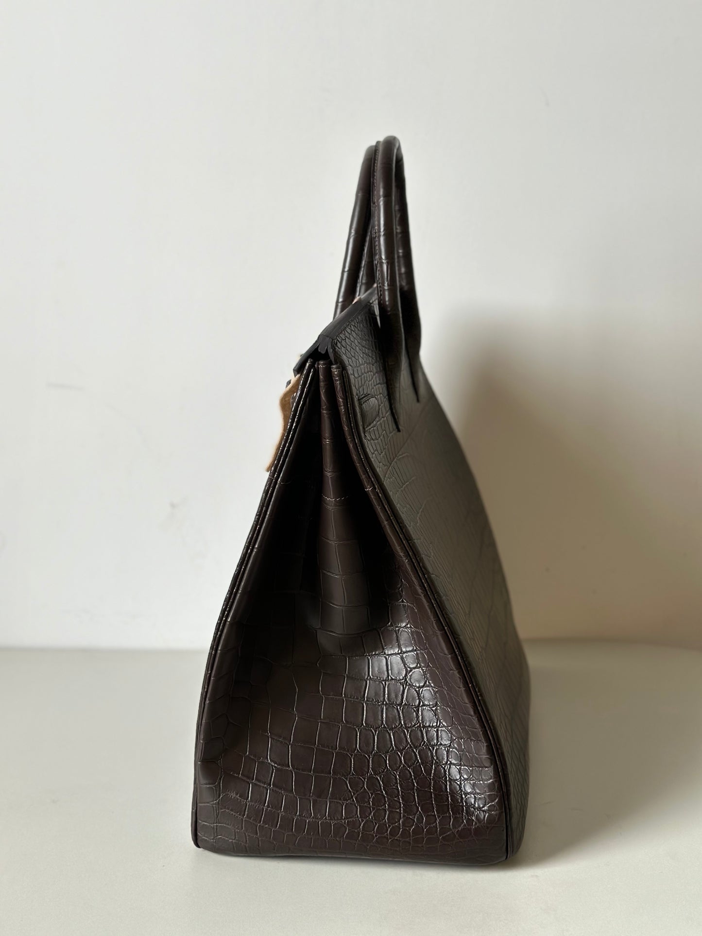 Genuine Nile Crocodile Skin Leather 40cm Oversized Padlock Business Handbags Office Bags Brown