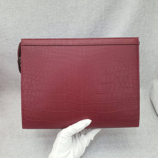 Mens Matt Genuine Crocodile Skin Leather Clutch Wine Red