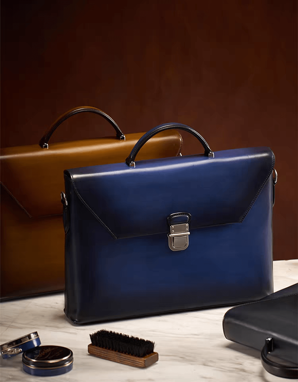 Vintage Cowhide Leather Envelop Briefcases, Business Bags  And Laptop Computer Handbags