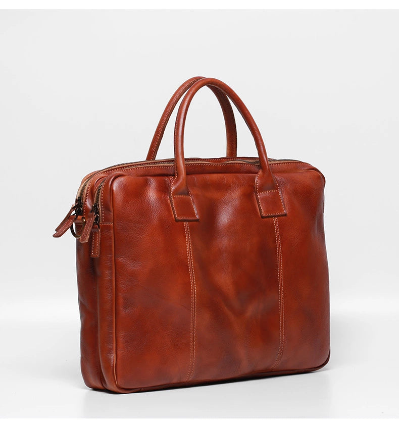 Vegetable Tanning Leather  Large Briefcase,Business  Laptop Handle Bag