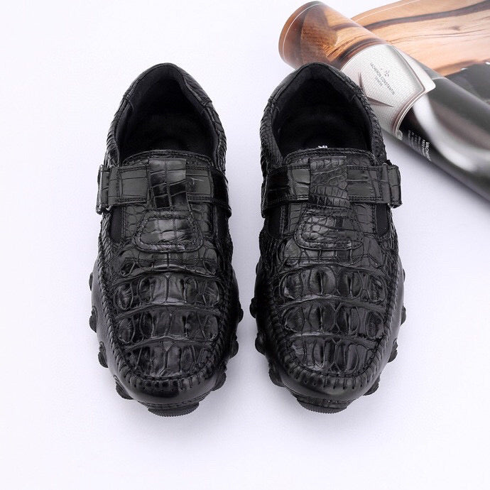 Crocodile Shoes Crocodile Leather Loafers Casual Driving Shoes Black