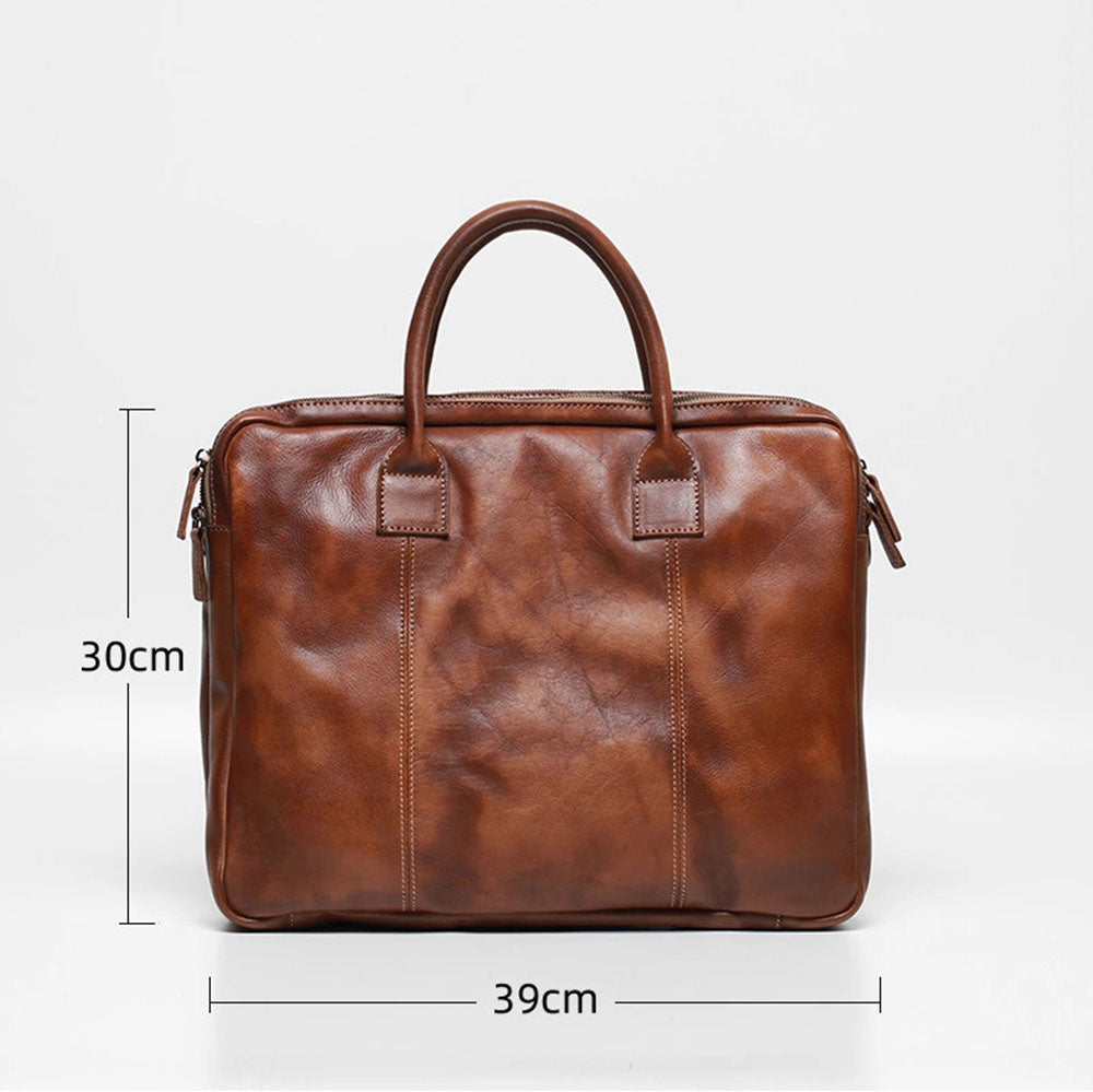 Vegetable Tanning Leather  Large Briefcase,Business  Laptop Handle Bag