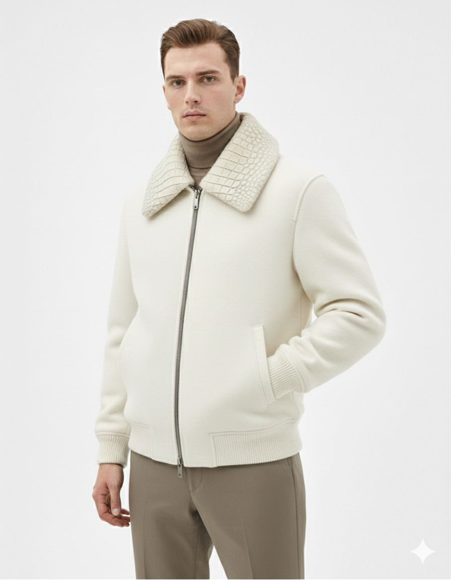 Preorder Mens Jackets , Cashmere Jacket With Crocodile Skin Leather