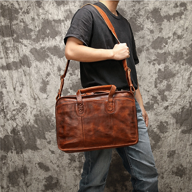 Vegetable Tanning Leather  Briefcase