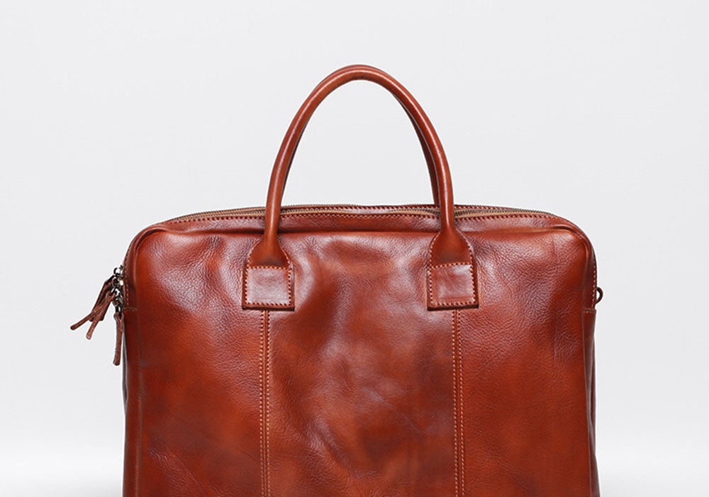 Vegetable Tanning Leather  Large Briefcase,Business  Laptop Handle Bag