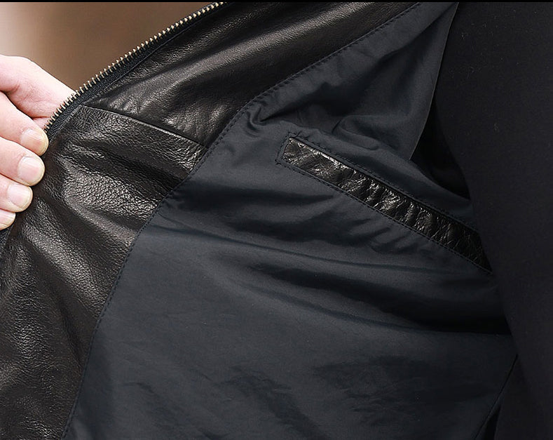 Leather Jacket , Men's Fashion Nehru Zip- Collar Leather Short Jacket