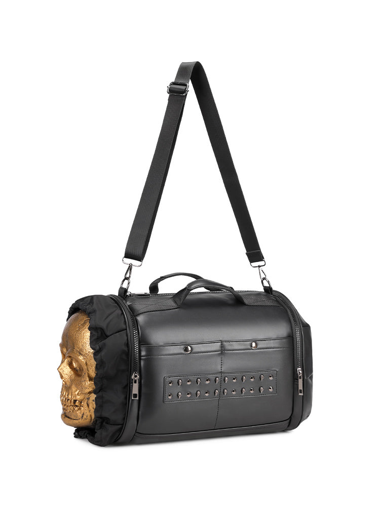 3D Duffel Bag 3D PU Leather Large Studded Skull Travel Duffel Shoulder Bag