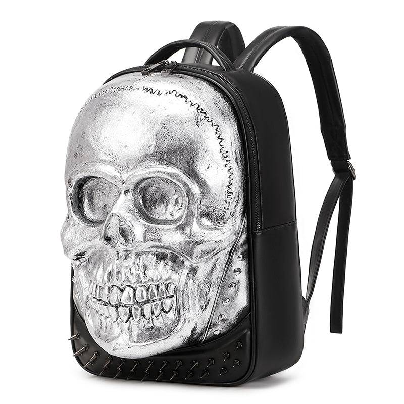 Cool Unisexs 3D Skull Backpack , Smiling Skull Backpack , Studded Large Volumn Laptop Backpack