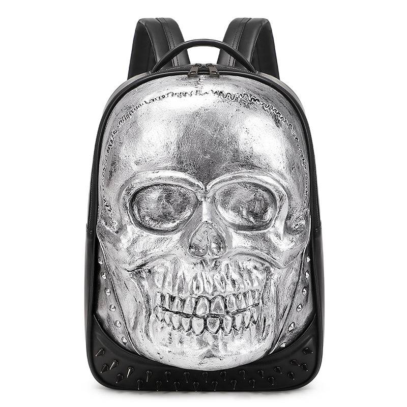 Cool Unisexs 3D Skull Backpack , Smiling Skull Backpack , Studded Large Volumn Laptop Backpack