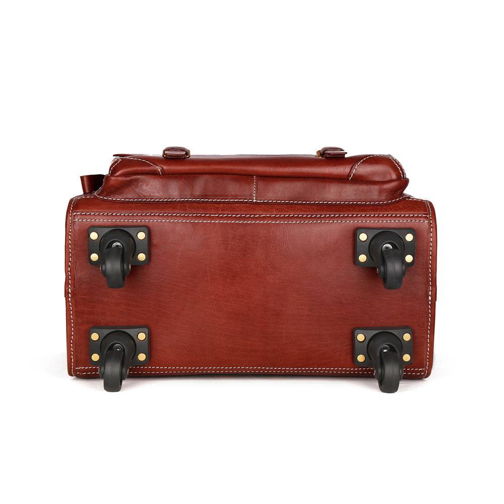 20" Vintage Vegetable Tanned Leather Carry-On Rolling Luggage, Universal Spinner Old Vintage Vegetable Tanned Leather Wheeled Suitcase Brown