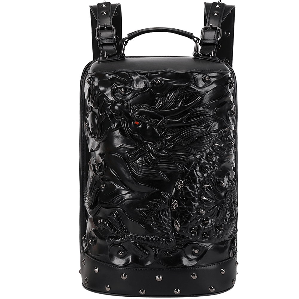 3D Backpack, Fashion 3D Double Hovering Dragon ,Cylinder Backack