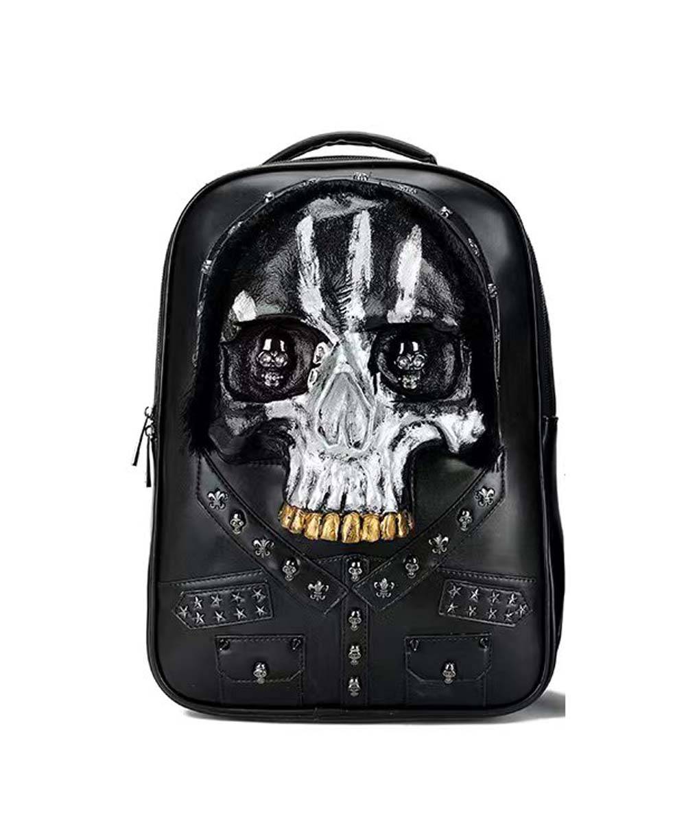 3D Skull Backpack,Studded Skull, With Hair Large Laptop Backpack