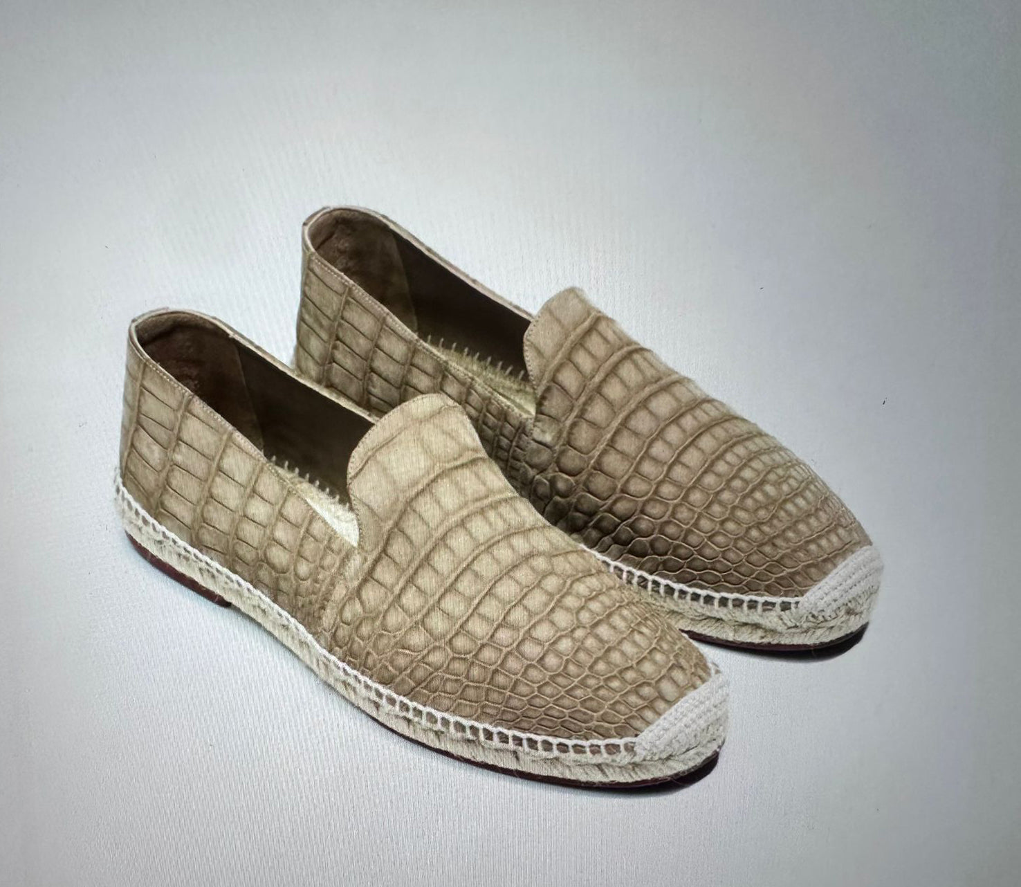 Nubuck Crocodile Skin Leather Raffia Espadrille Mules