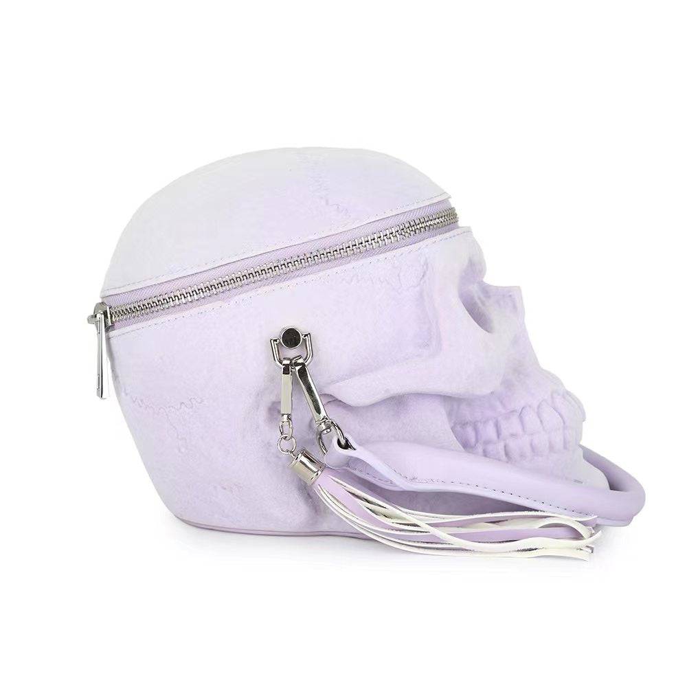 3D Bags Lilac Suede Skull Cross Body Shoulder Bag Mini Handle Handbags