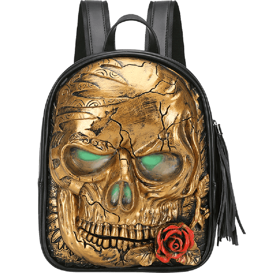 3D Skull With Rose Backpack ,3D Skull With Glowing Green Eyes