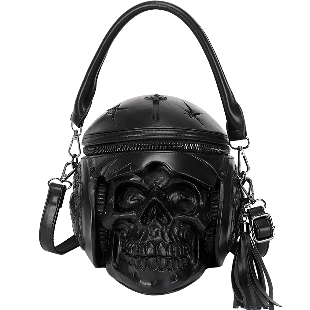 3D Backpack, Fashion 3D Skull With Helmet And Earphone Cross Body Handle Shoulder Bag