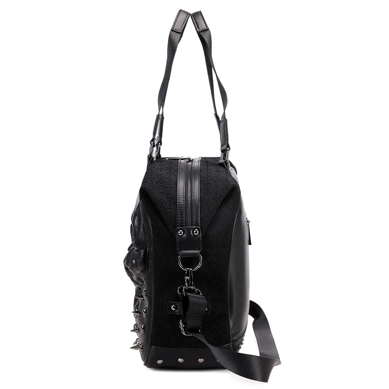3D Tote Bag 3D PU Leather Large Studded Skull Travel Duffel Shoulder Bag