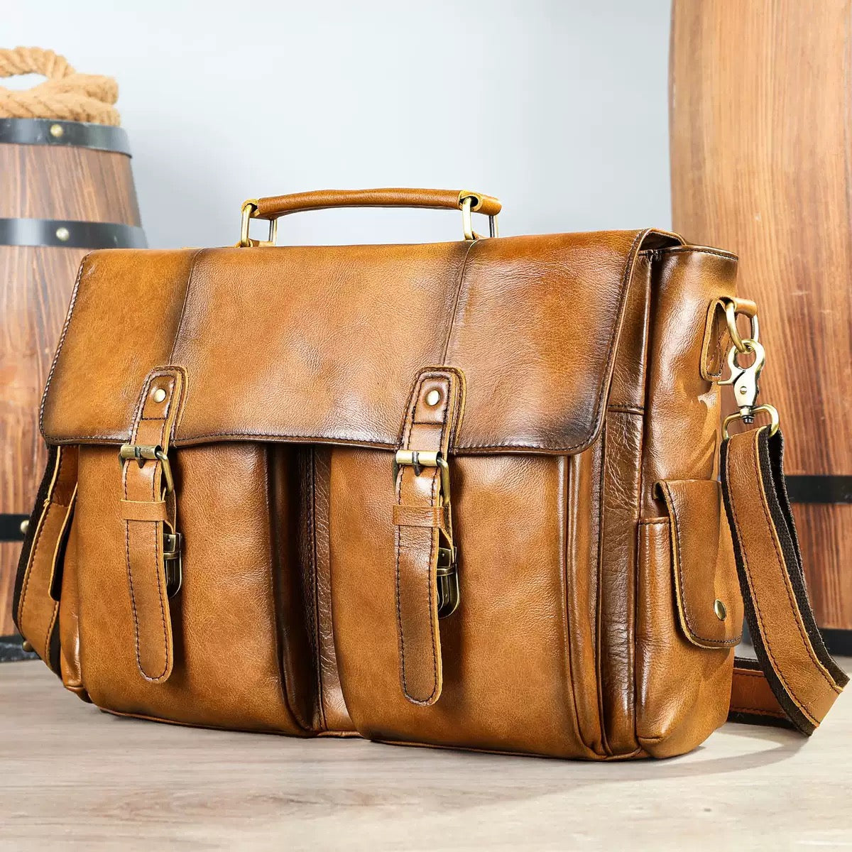 Postal Messenger Briefcase Bag Brown