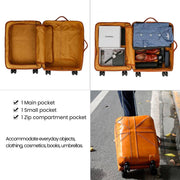 Unisex Genuine Vintage Vegetable Tanned Leather Carry On Business Trolley Bag Rotate Universal Wheel 20 Inch Travelling Luggage Bag