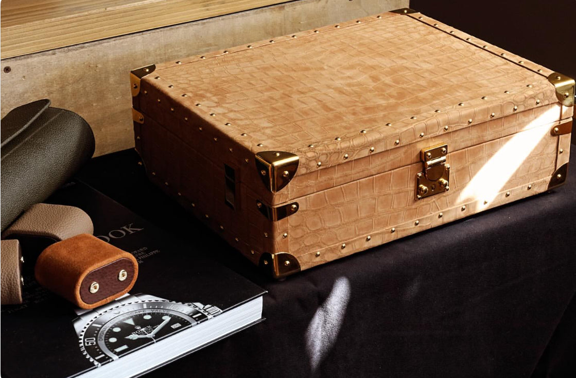 Prorder Genuine Crocodile Leather Wooden Watch Storage Case 8pcs/set