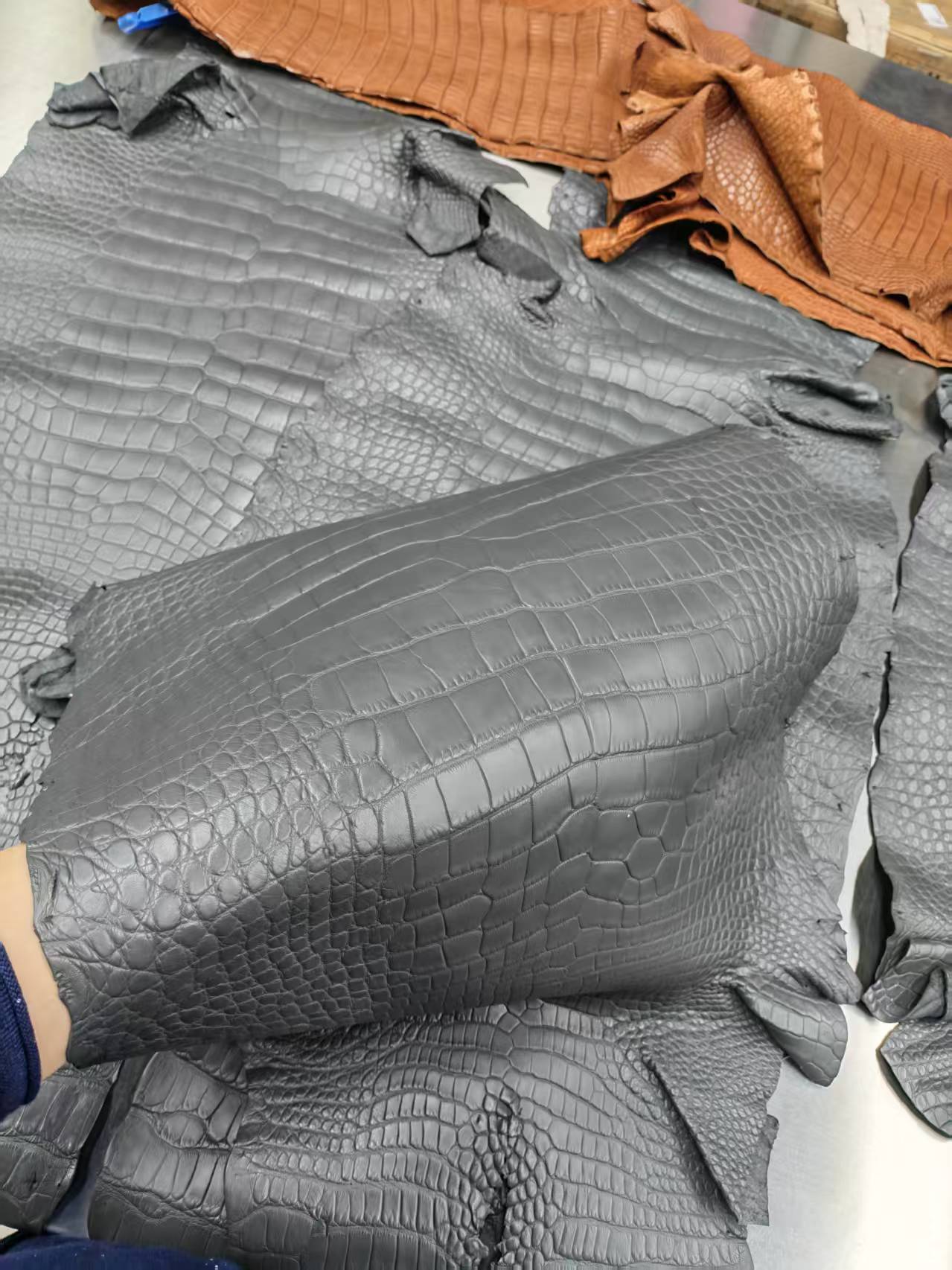 Preorder Genuine Matt US Alligator Crocodile Skin Leather 40cm Business Top Handle Handbags Office Bags  Dark Grey