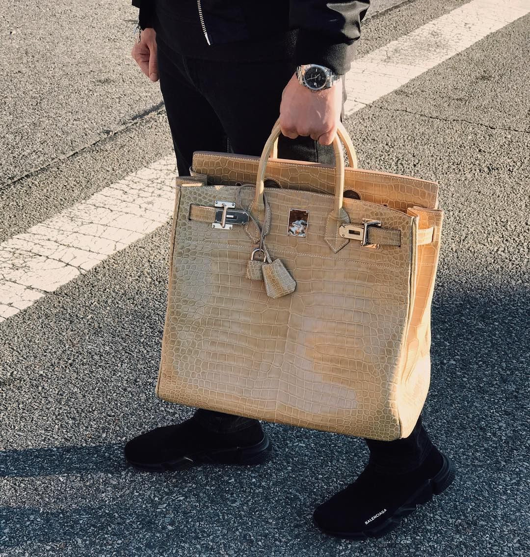 Preorder High Shiny Genuine Crocodile Skin Leather 40cm Oversized Padlock Tote Office Bags Biege