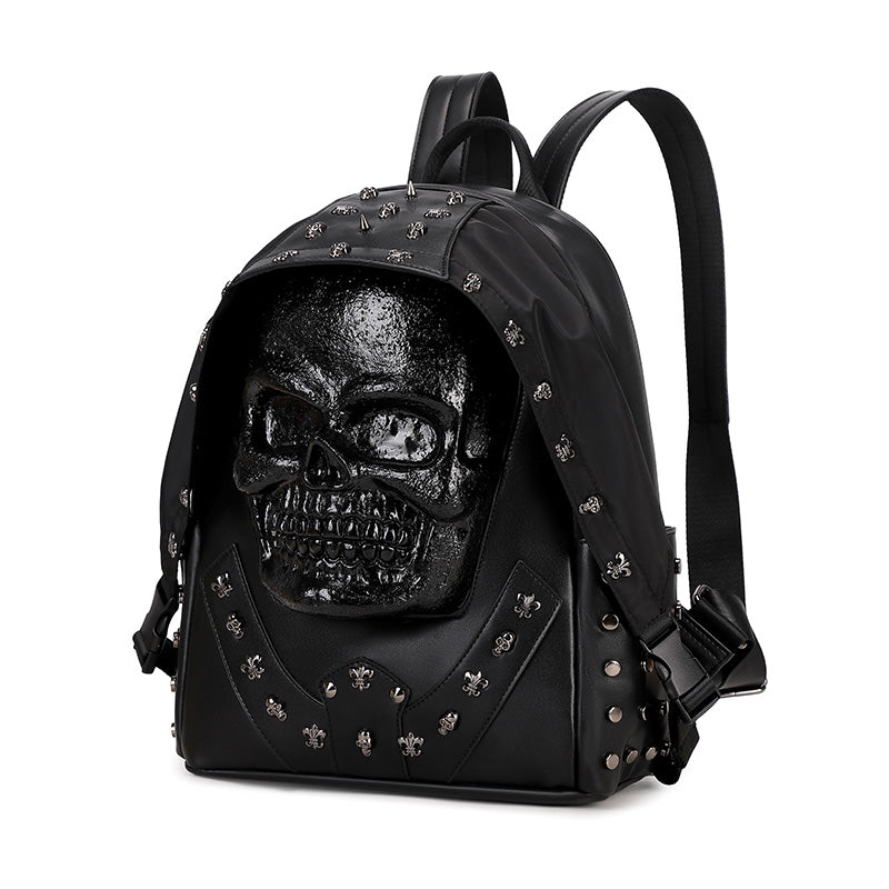 3D Backpack 3D PU Leather Skull Studded Computer Backpack