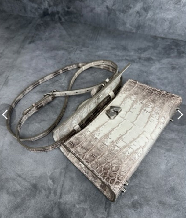 Preorder Womens Crocodile Leather Cross Body Bag Black