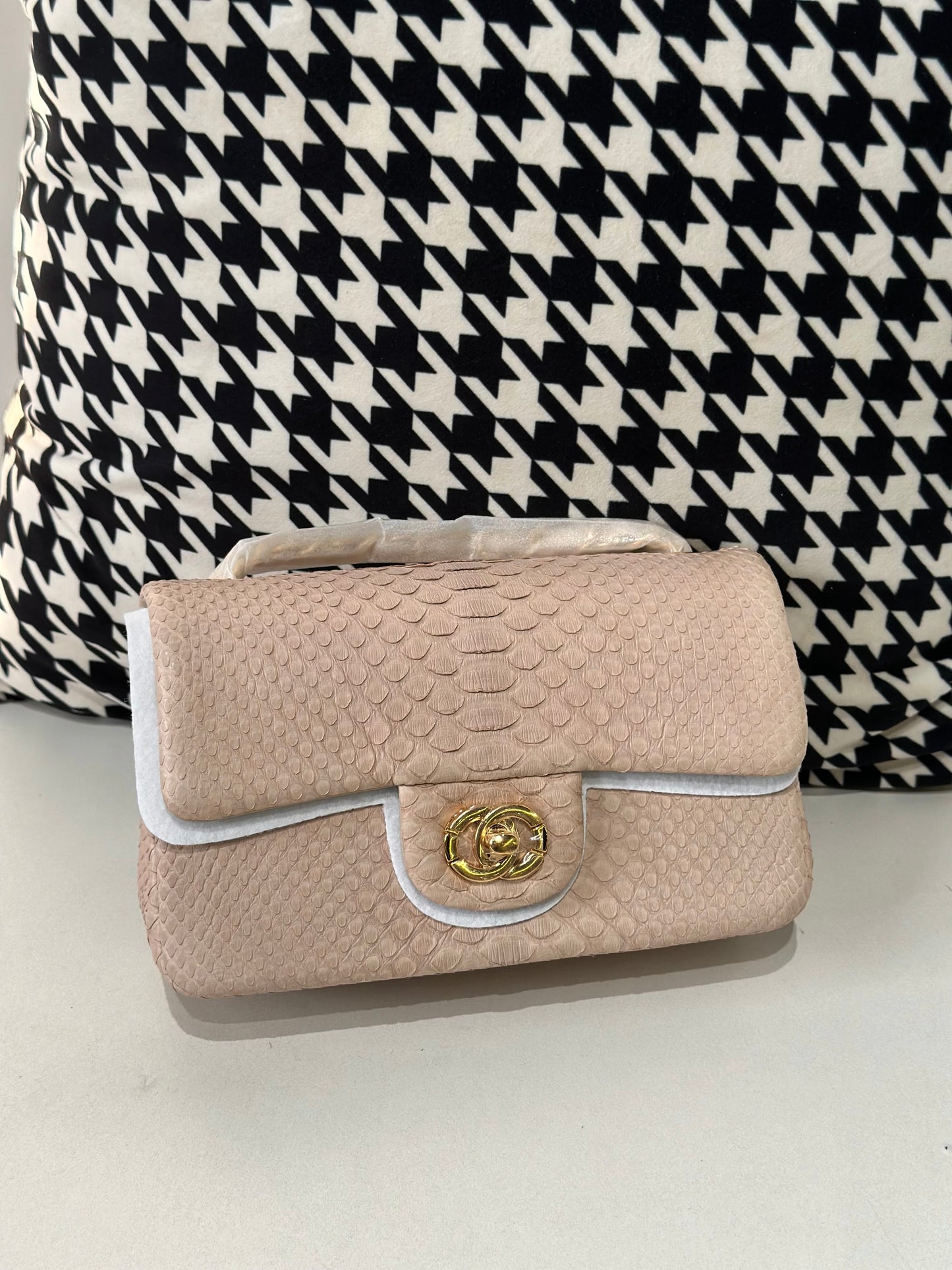 Genuine Python Skin Leather Flap Bag 20cm