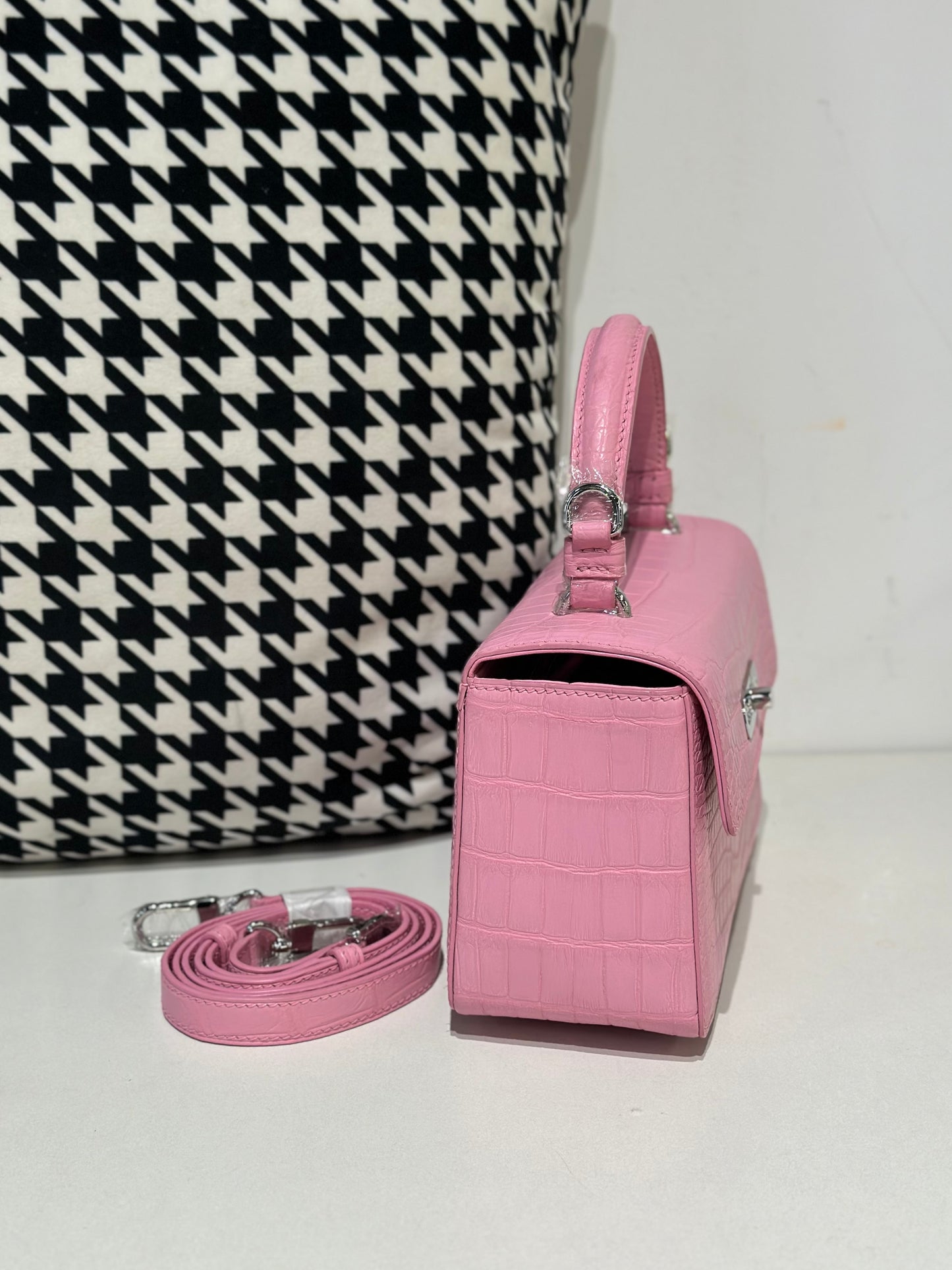 Crocodile Leather Top Handle Cross Body Bag