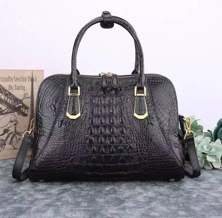 Black Crocodile Leather Briefcase,Shell Style Crocodile Leather Bag