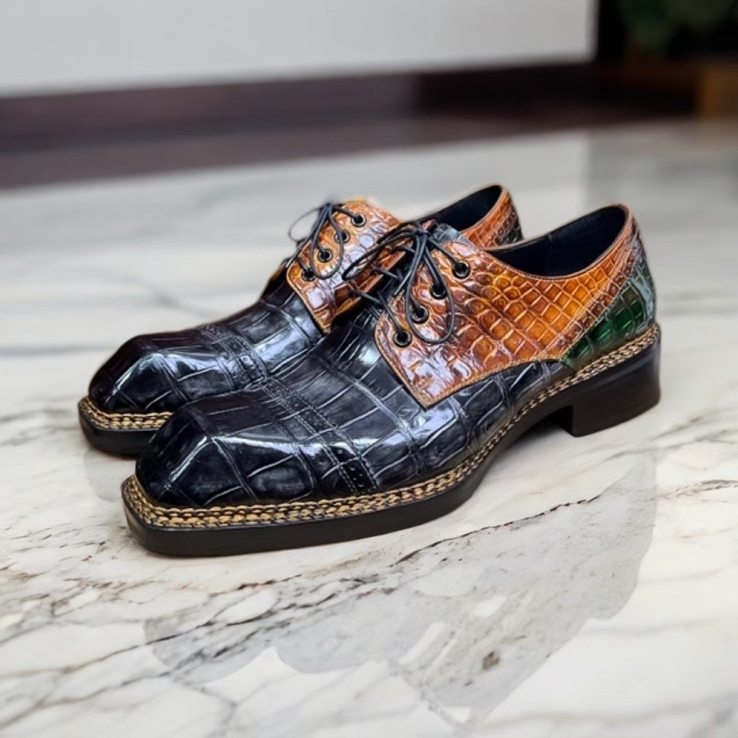 Crocodile Leather Vintage Crocodile Leather Norwegian Sewn Lace Up Dress Shoes