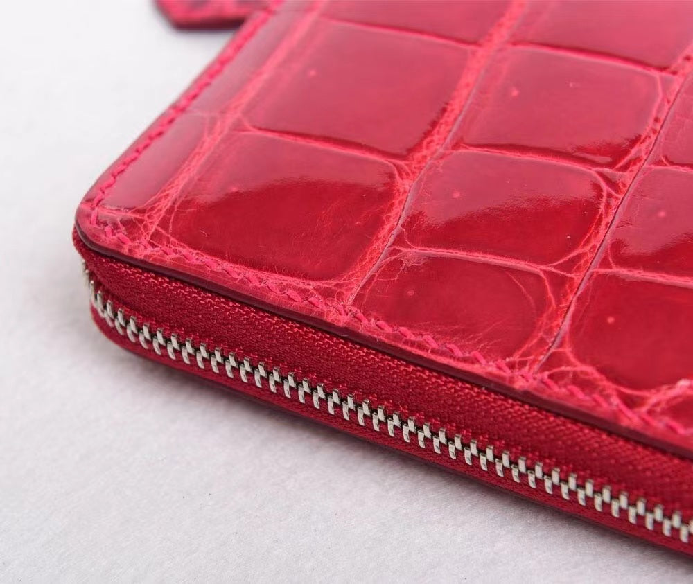 High Shiny Genuine Crocodile Skin Leather Zip Wallets