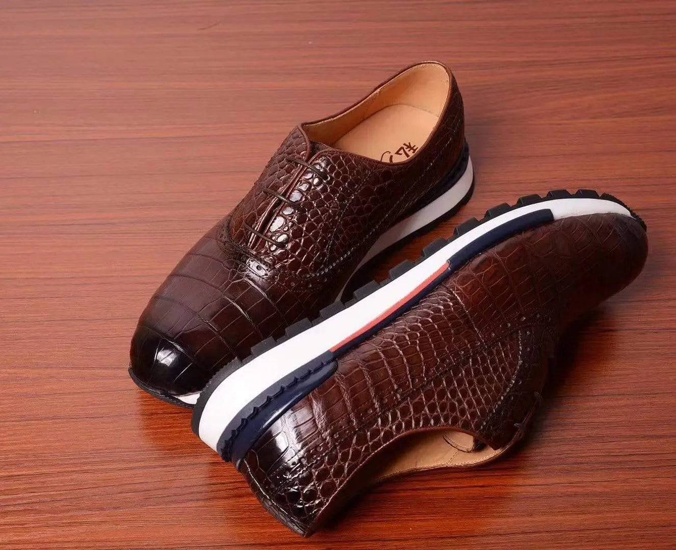 Preorder  Casual Crocodile Shoes, Slip On Crocodile Sneakers Brown