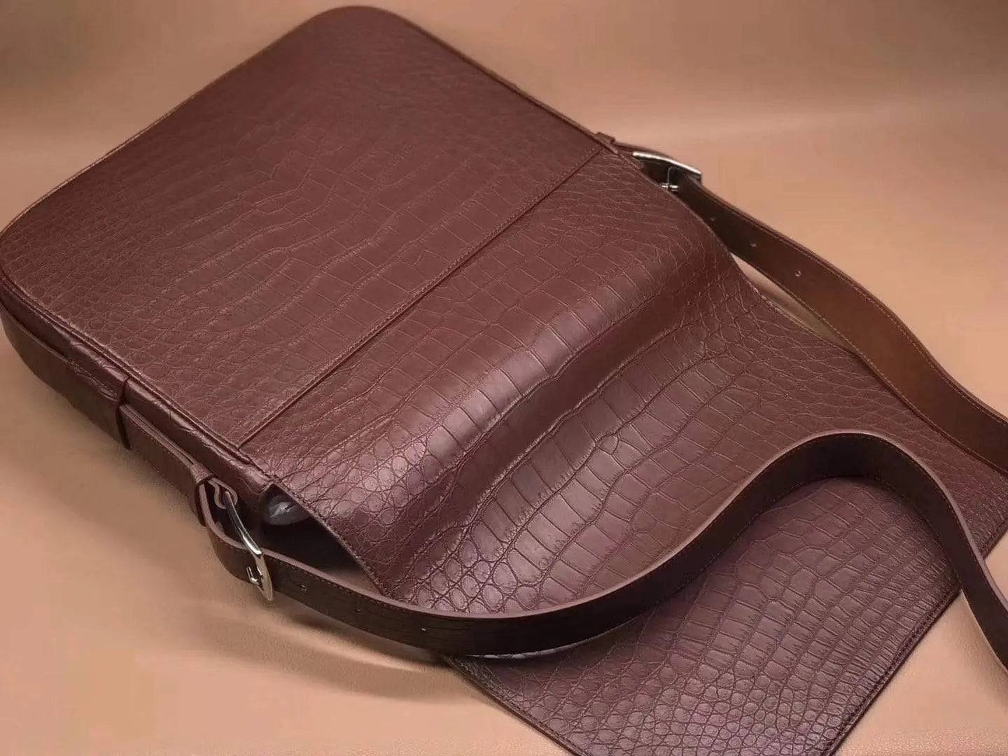 Crocodile Garment Leather Medium Messenger Bag,Very Soft