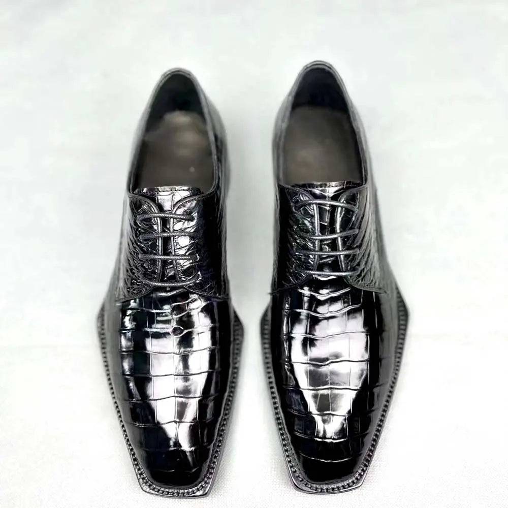 Crocodile Shoes Crocodile Shoes, Crocodile Leather Business Formal Lace Up Dress Shoes Black