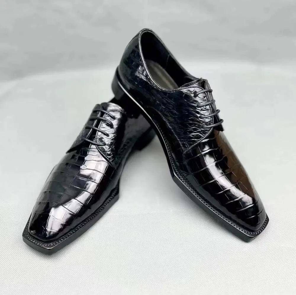 Crocodile Shoes Crocodile Shoes, Crocodile Leather Business Formal Lace Up Dress Shoes Black