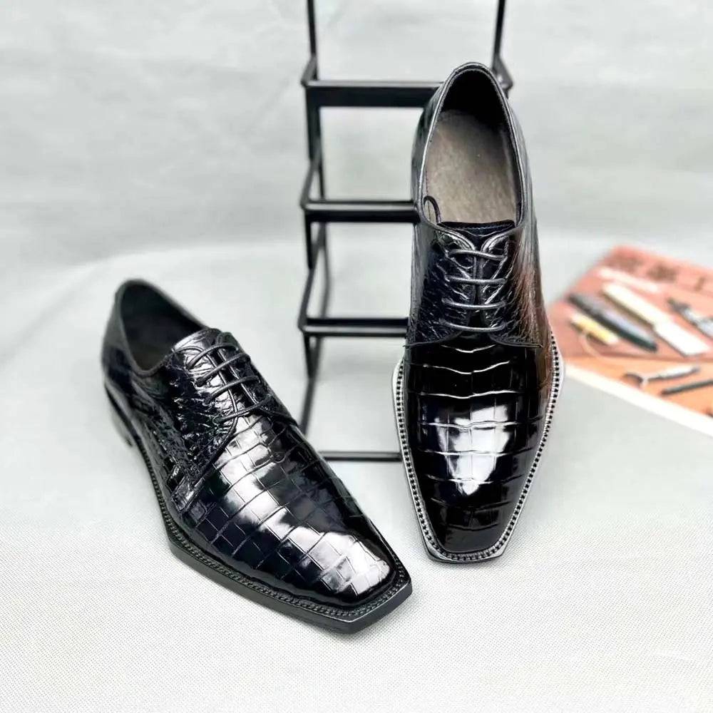 Crocodile Shoes Crocodile Shoes, Crocodile Leather Business Formal Lace Up Dress Shoes Black