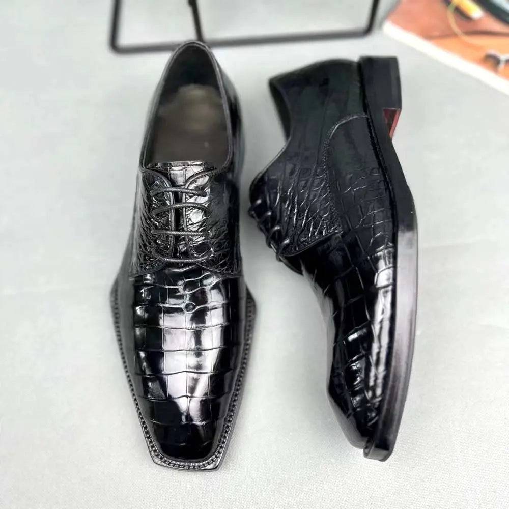 Crocodile Shoes Crocodile Shoes, Crocodile Leather Business Formal Lace Up Dress Shoes Black