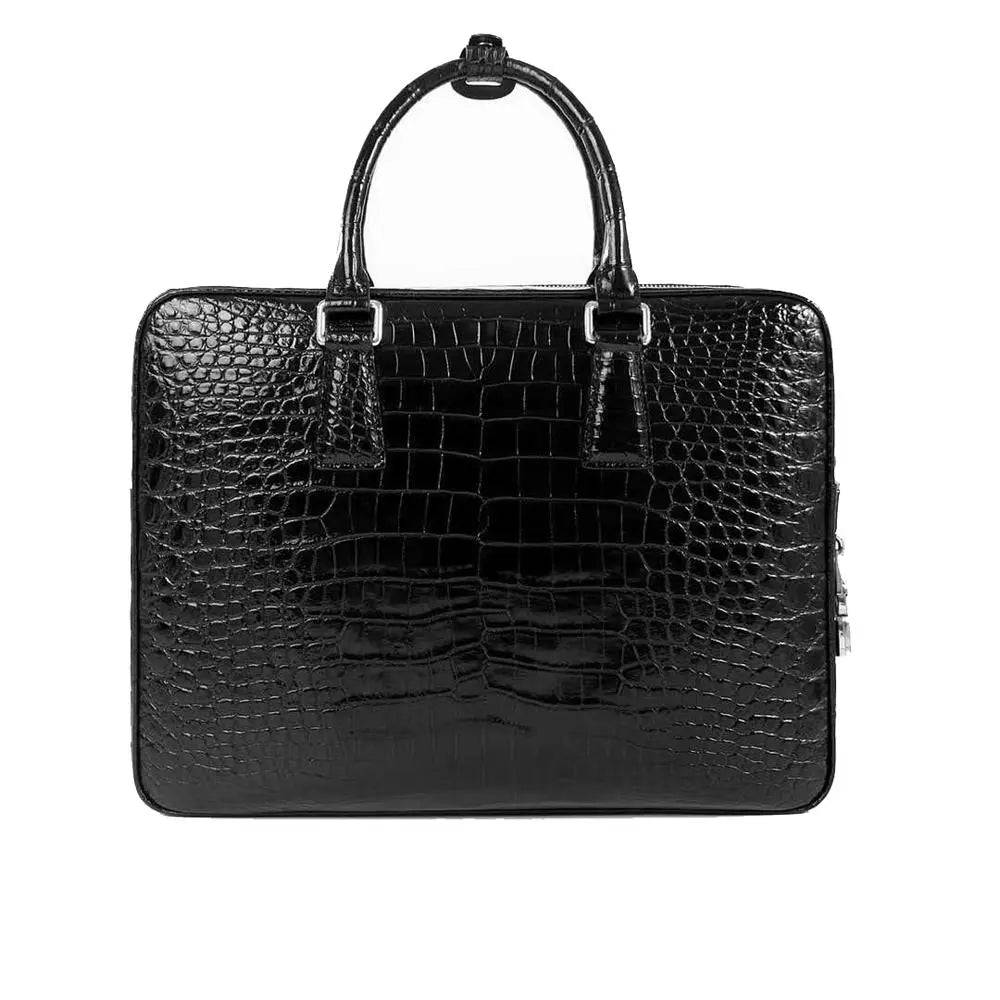 Crocodile Leather Laptop Briefcase with Combination Lock