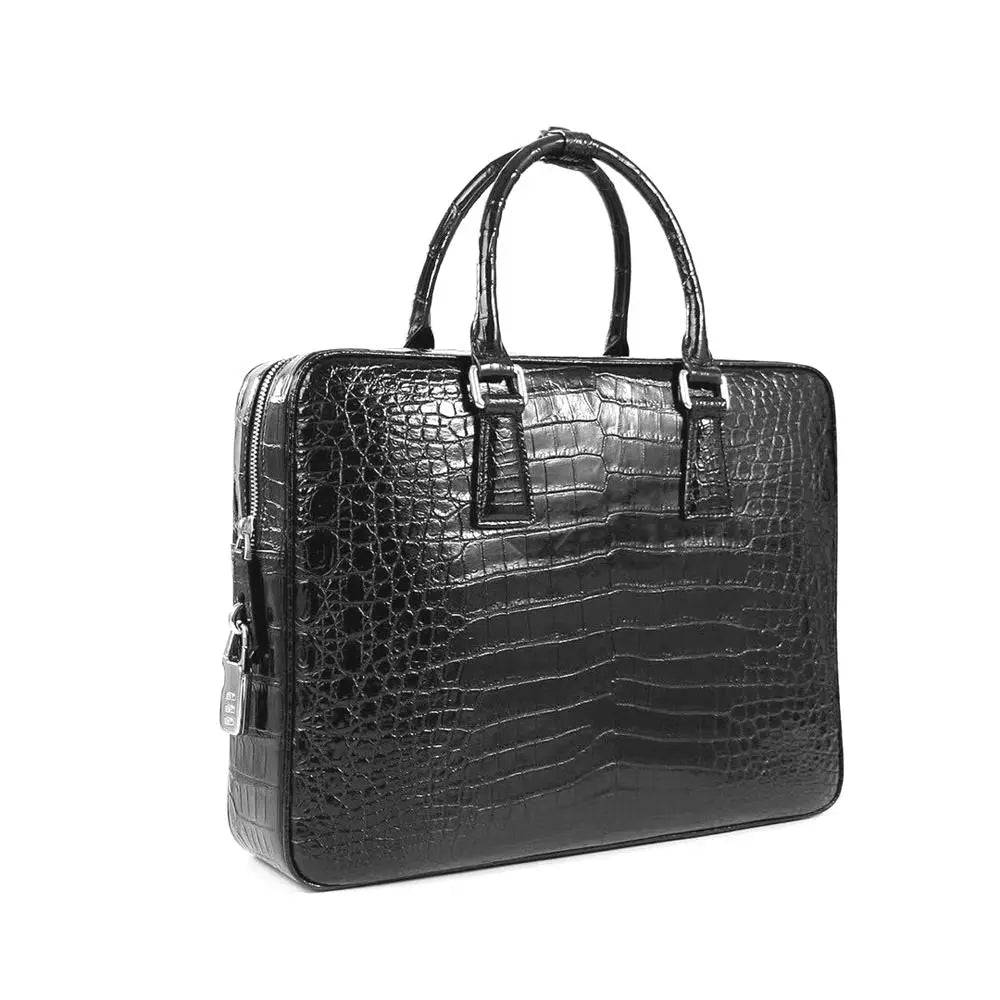 Crocodile Leather Laptop Briefcase with Combination Lock