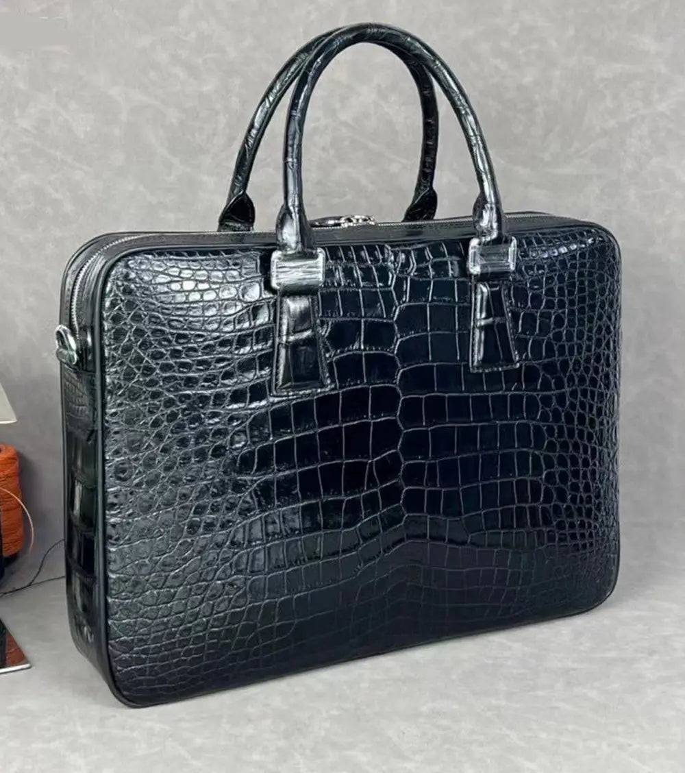 Crocodile Leather Laptop Briefcase with Combination Lock