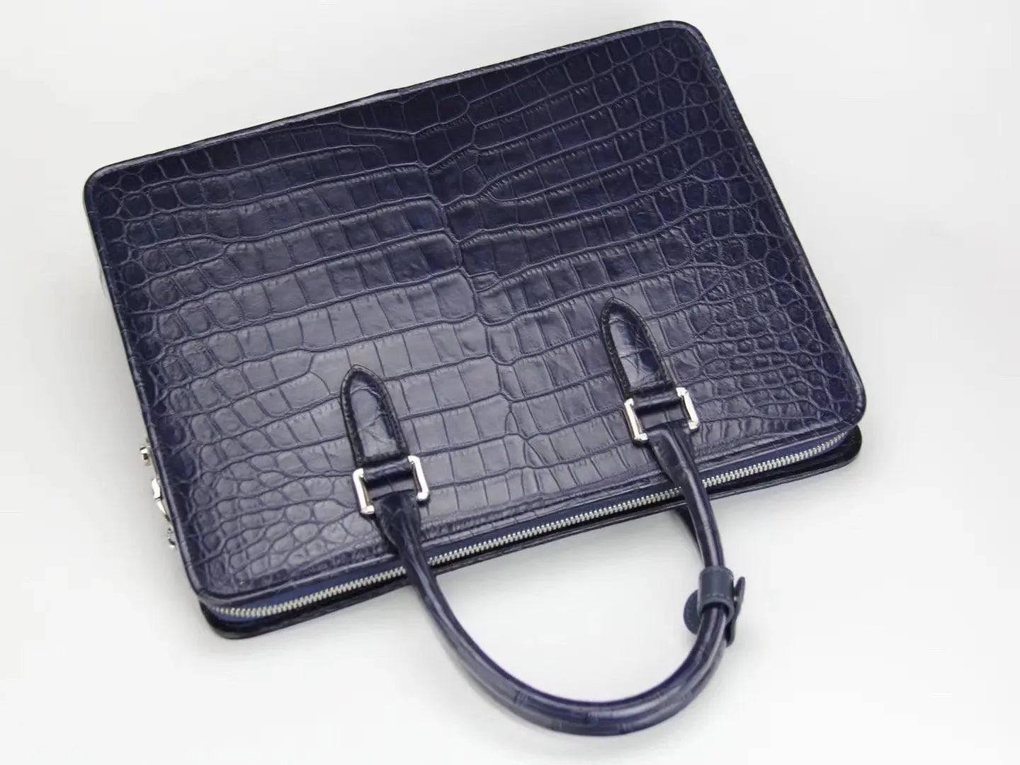 Crocodile Leather Top Handle Briefcases Bags Dark Blue