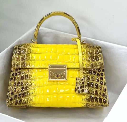 Crocodile Leather Top Handle Cross Body Bag  Himalaya Yellow